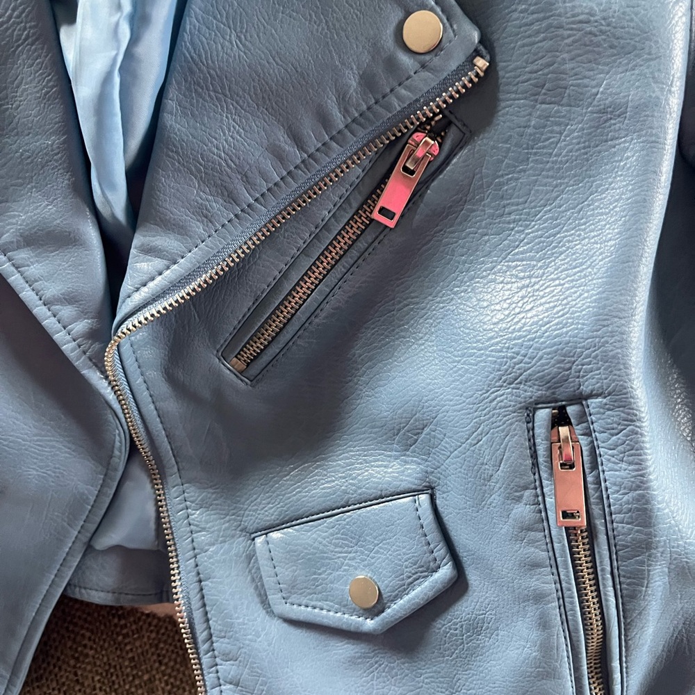 Zara baby blue/turquoise moto jacket - Picture 4 of 4